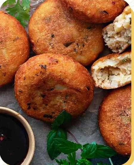 A selection of golden Indian snacks